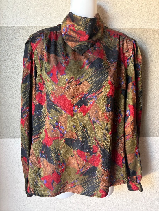 Eva Laurel New York Tops - Vintage Eva Laurel New York Women’s 12 Long Sleeve Blouse Abstract 1980’s Cowl